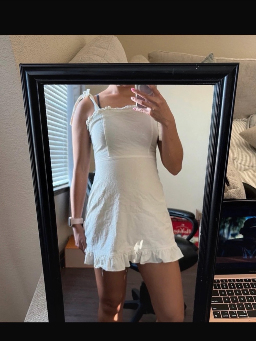 Nasty Gal White Tie-Shoulder Ruffle Mini Dress
